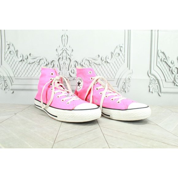Converse Chuck Taylor Neon Pink Canvas Rubber Sole Hi Top Sneakers Size M 7 L 9 - Picture 3 of 8